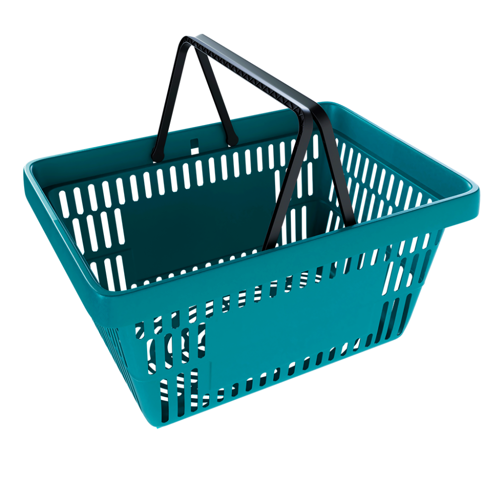 sk_Корзина покупательская пластиковая с 2 черными ручками, 20 л, УСИЛЕННАЯ, ROCK, RAL5021, Бирюзовый