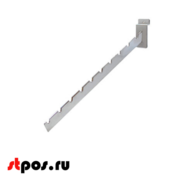 00_Кронштейн для экономпанели наклонный прямой, 400мм, 9 зацепов, хром