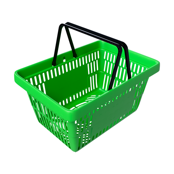 sk_Корзина покупательская пластиковая с 2 ручками, 20 л, УСИЛЕННАЯ, RAL6018, Салатный