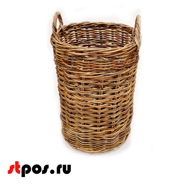00_Корзинка круглая плетенная из натурального ротанга, для зонтов, с двумя ручками,320х420 мм, Коричневая