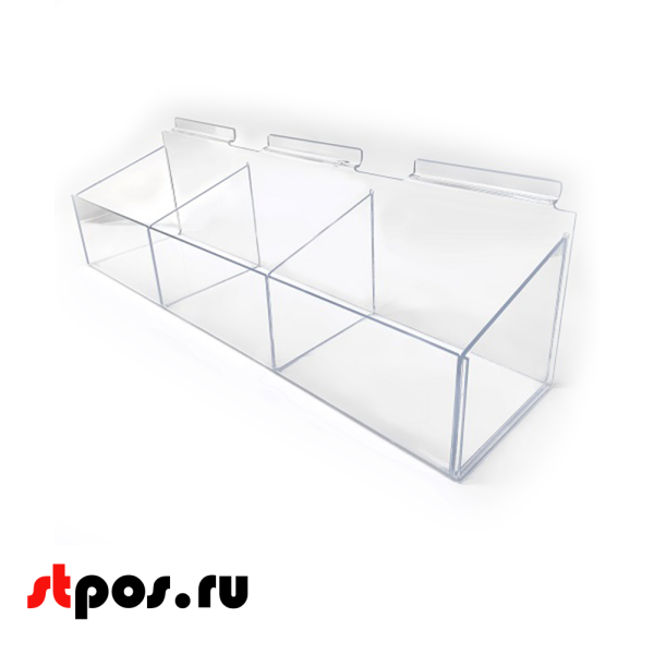 00_Короб для экономпанели 600х150мм, 3 ячейки, F363, акрил, прозрачный