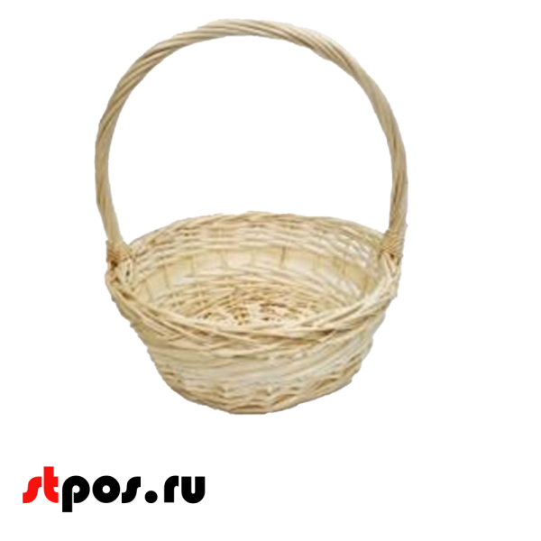 00_Корзина плетеная круглая из резанной ивовой лозы, полукруглая ручка, D 250 мм, Выбеленная
