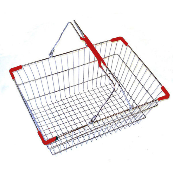 01_Корзина покупательская металлическая 22л, хром, красные ручки и уголки, 22CR-RD