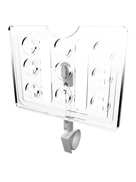 sk_Рамка ТЕХНО А7 прозрачная, белый держатель TECHNO ROLL-VL-L улитка на край посуды, ножка  50мм