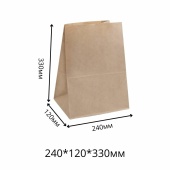 Пакет крафт с прямоугольным дном без ручек, 240х330х120, IS, плотность 70гр./м2, бурый (500шт/кор)