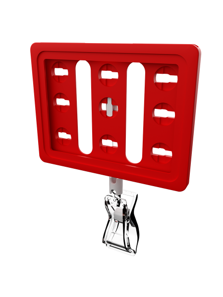 sk_Рамка ТЕХНО А7 красная, прозрачный держатель TECHNO FX-CLIP, ножка  50мм