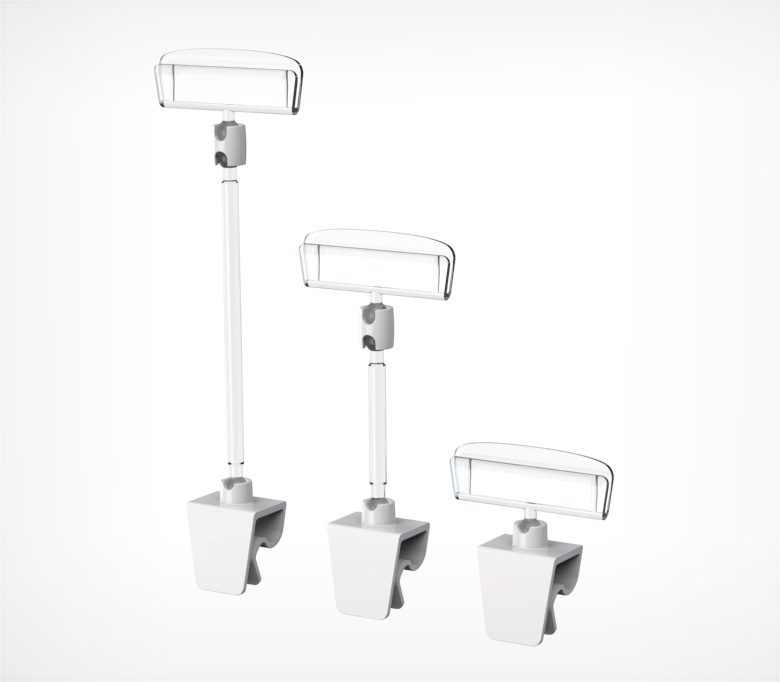 02_Ценникодержатель универсальный на клипсе CL-CLIP, ножка 0 мм, Белый