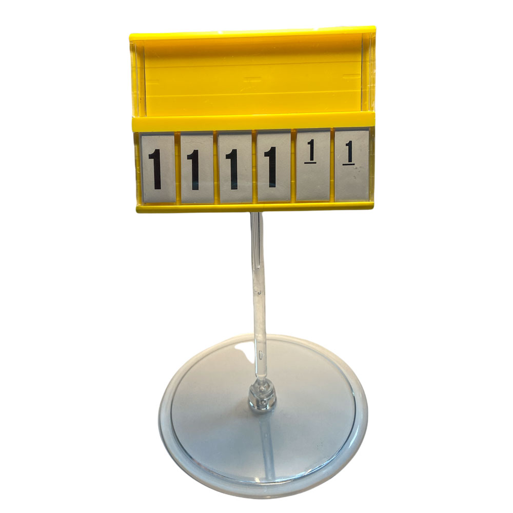 1_Кассета цен А8 ЖЕЛТАЯ regular на ПРОЗРАЧНОМ держ.100мм на больш. круг.подстав.PC-BASE-XL-CLIP-А8-1