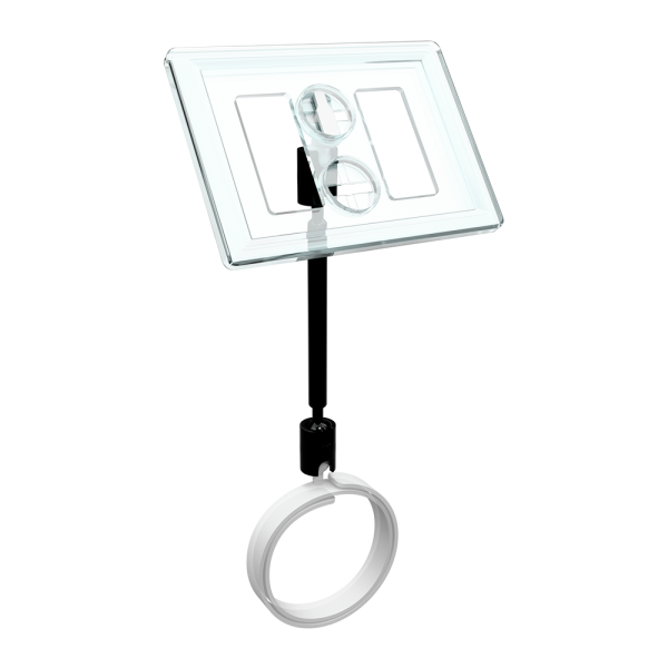 sk_Рамка ТЕХНО А8 прозрачная, черный держатель TECHNO ROLL-VL спираль-улитка на колбасу, ножка  50мм