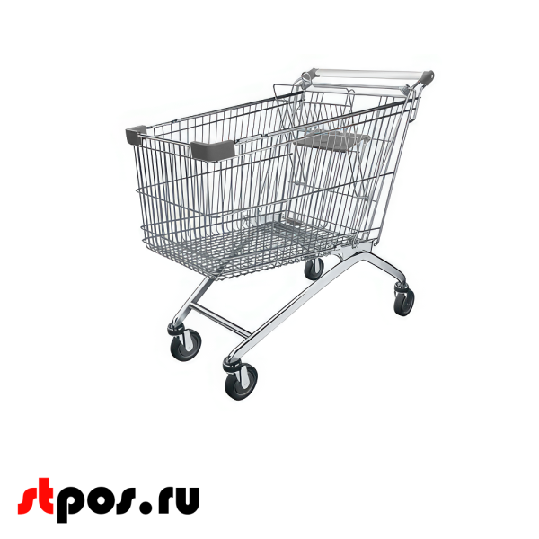 00_Тележка покупательская 150л, цинк+лак, c детским сидением (европейский тип), Серый