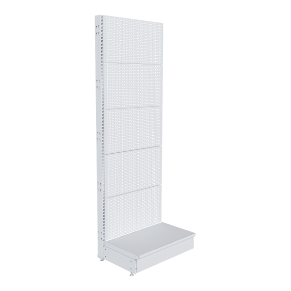 stpos_НАБОР Стеллаж 25 70 ПЕРФОРИРОВАННЫЙ пристенный1900х665хо400, 1 полка + плинтус, RAL9016, Белый