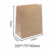 Пакет крафт с прямоугольным дном без ручек, 320х360х175, IS, плотность 80гр./м2, бурый (210шт/кор)