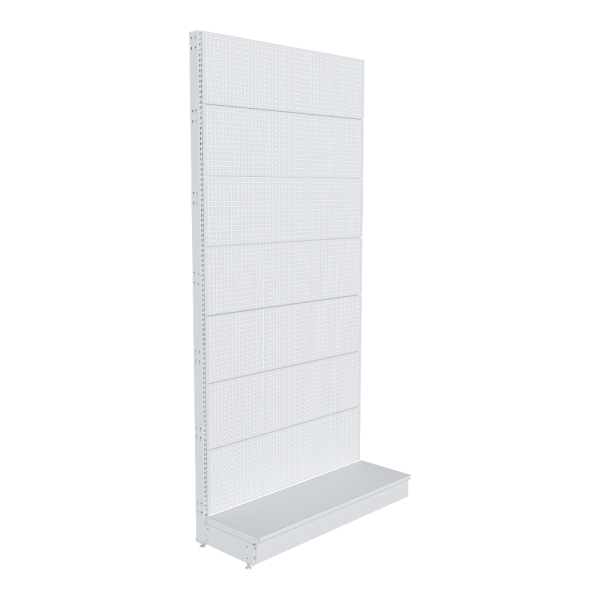stpos_НАБОР Стеллаж 25 70 ПЕРФОРИРОВАННЫЙ пристенный2600х1250хо400, 1 полка + плинтус, RAL9016, Белый