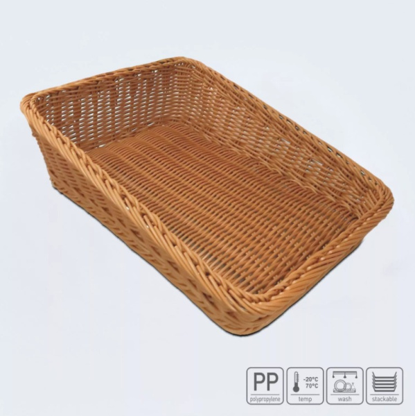 01_Корзина из полиротанга 300х450 (высота заднего бортика 115 мм, переднего - 50 мм) УЗКАЯ, цвет коричневый