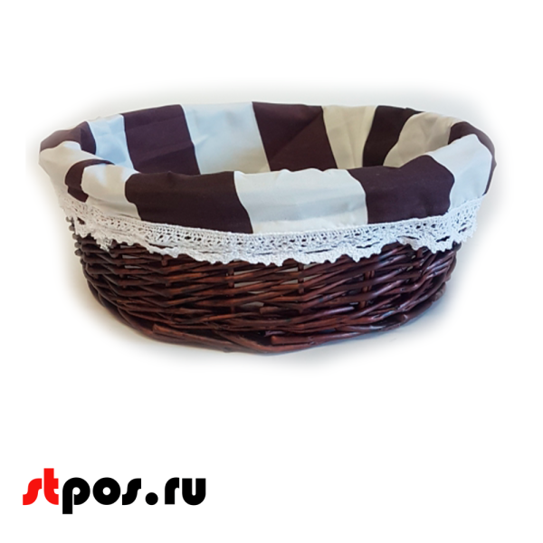 00_Корзинка плетенная круглая из ивовой лозы, внутри ткань, D 240 мм, Темный цвет