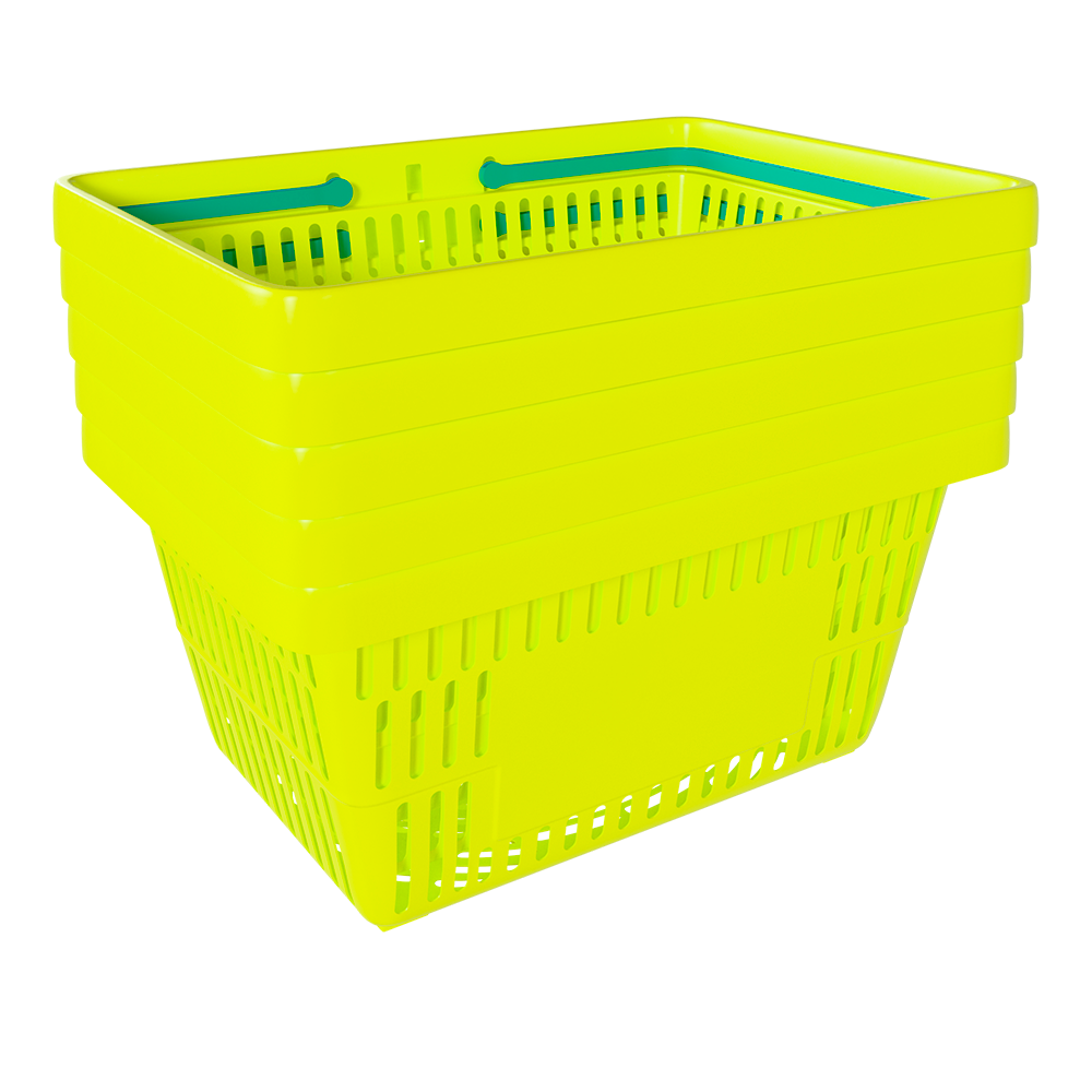 sk_3_Корзина покупательская пластиковая ЛИМОННАЯ (флюр) с 2 бирюзовыми ручками УСИЛЕННАЯ ROCK SE 20 л