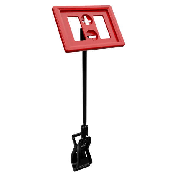 sk_Рамка ТЕХНО А8 красная, черный держатель TECHNO FX-CLIP, ножка 100мм