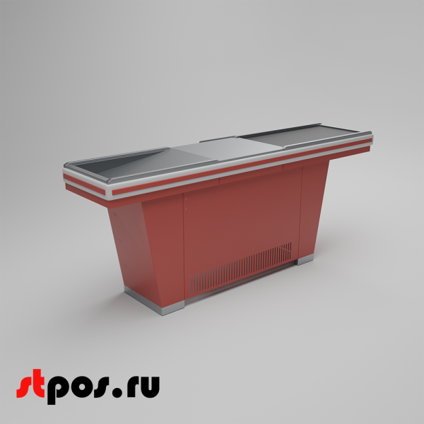 00_Кассовый бокс Stream-L-220-Т90 (тр-р 90см, ш.нерж.,без вырезов,узкий нак.), RAL3000, Красный, Левый
