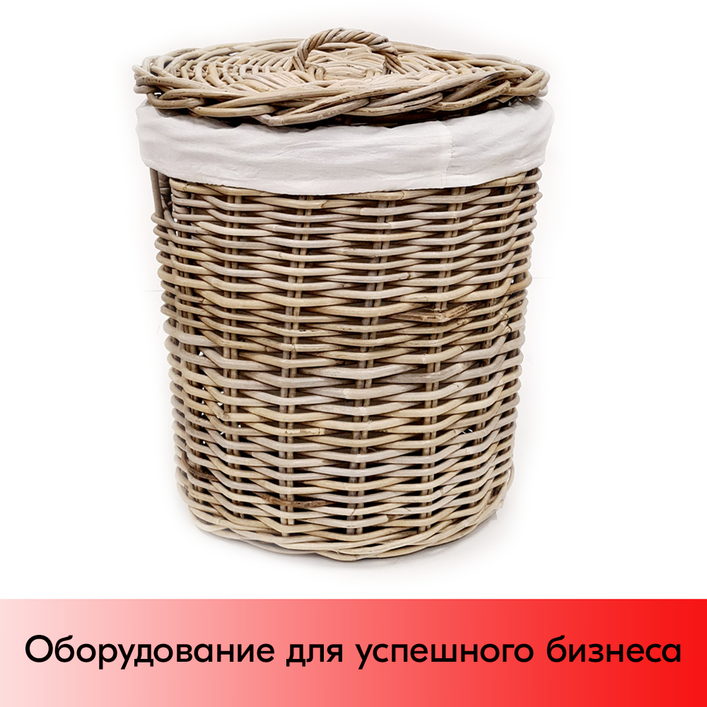 01_Корзинка круглая с крышкой, плетеная из натурального ротанга, прорезаные ручки, D-410мм, H-410,Коричневый