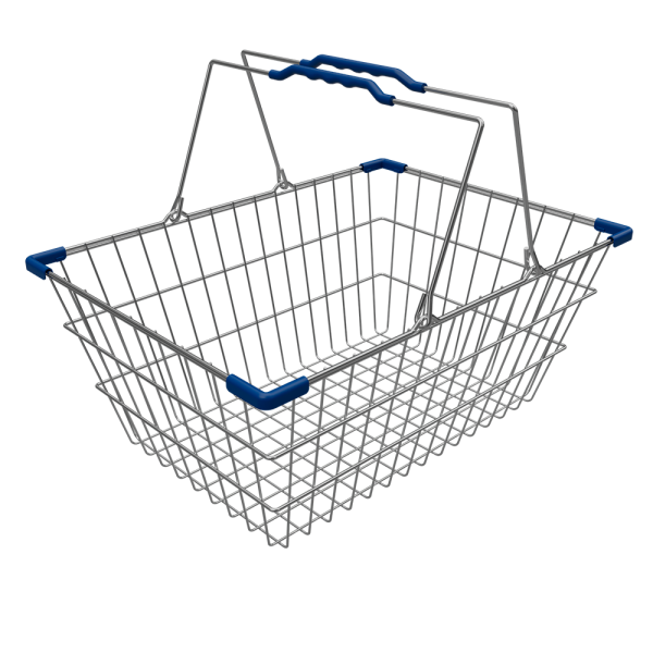 sk_Корзина покупательская металлическая с двумя складывающимися ручками 22 л, Хром, Синяя