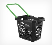 Корзина-тележка пластиковая 4 колеса 80 литров TECHNO XL Черная с одной Зеленой ручкой