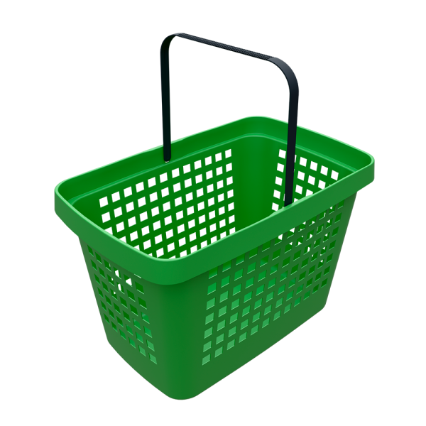 sk_Корзина покупательская пластиковая с 1 пластиковой ручкой GREAT 28л (ИСПАНИЯ), RAL6018, Салатный