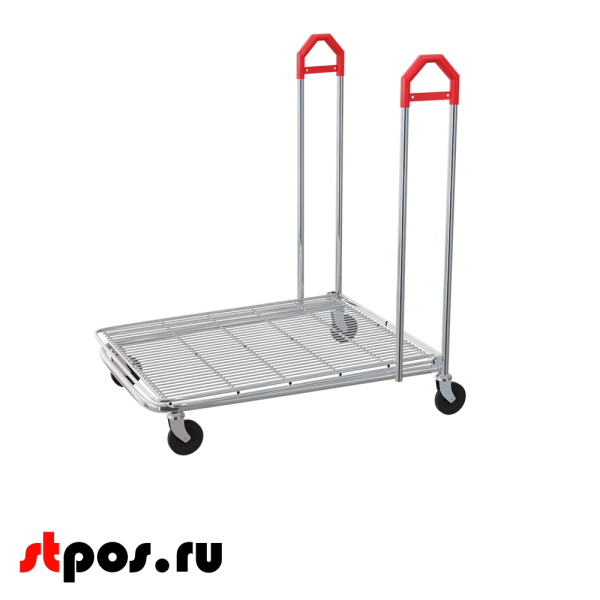 00_Тележка грузовая, платформа сетчатая HDT10 до 300кг, цинк, ручки Красные