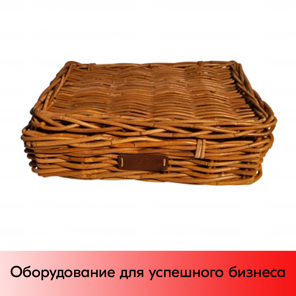01_Корзинка плетеная прямоугольная из натурального ротанга, 410х300х100 мм, Натуральный