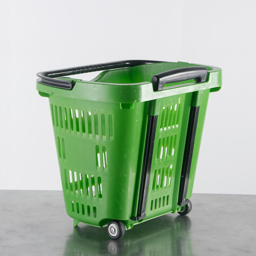 2_Корзина тележка пластиковая 2 колеса 34л, 2 ручки, Зеленый, GN
