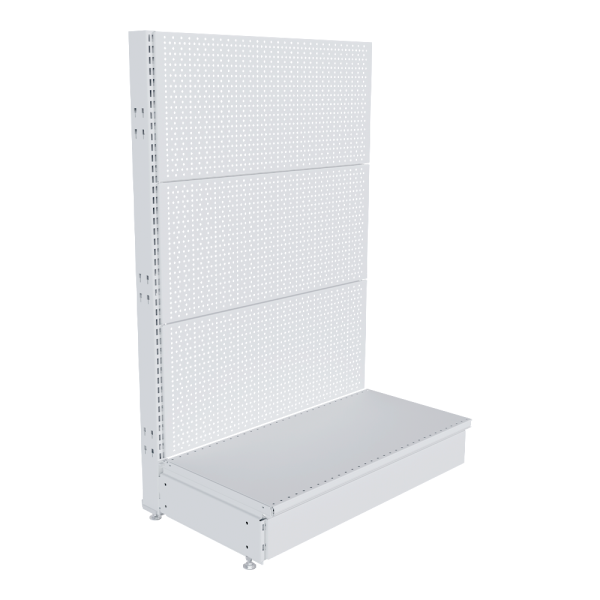 stpos_НАБОР Стеллаж 25 70 ПЕРФОРИРОВАННЫЙ пристенный1200х800хо400, 1 полка + плинтус, RAL9016, Белый