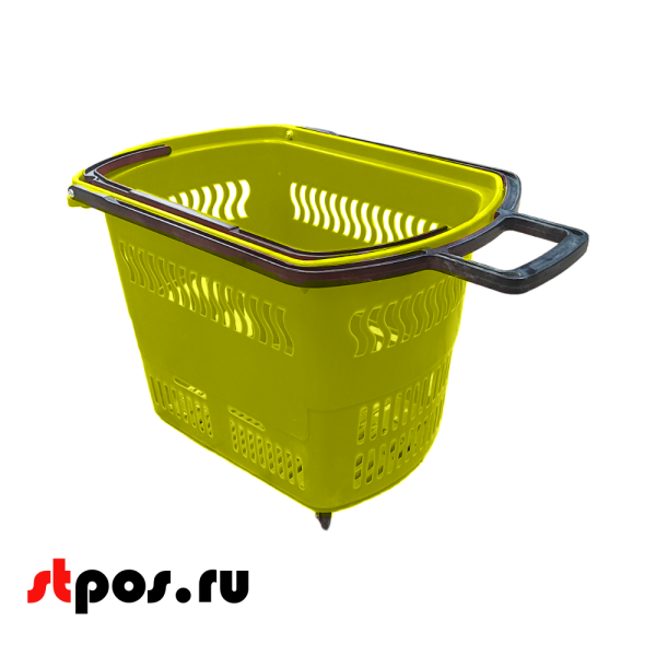 00_Корзина тележка пластиковая 4 колеса 45 л, 2 ручки, Желтый, YE