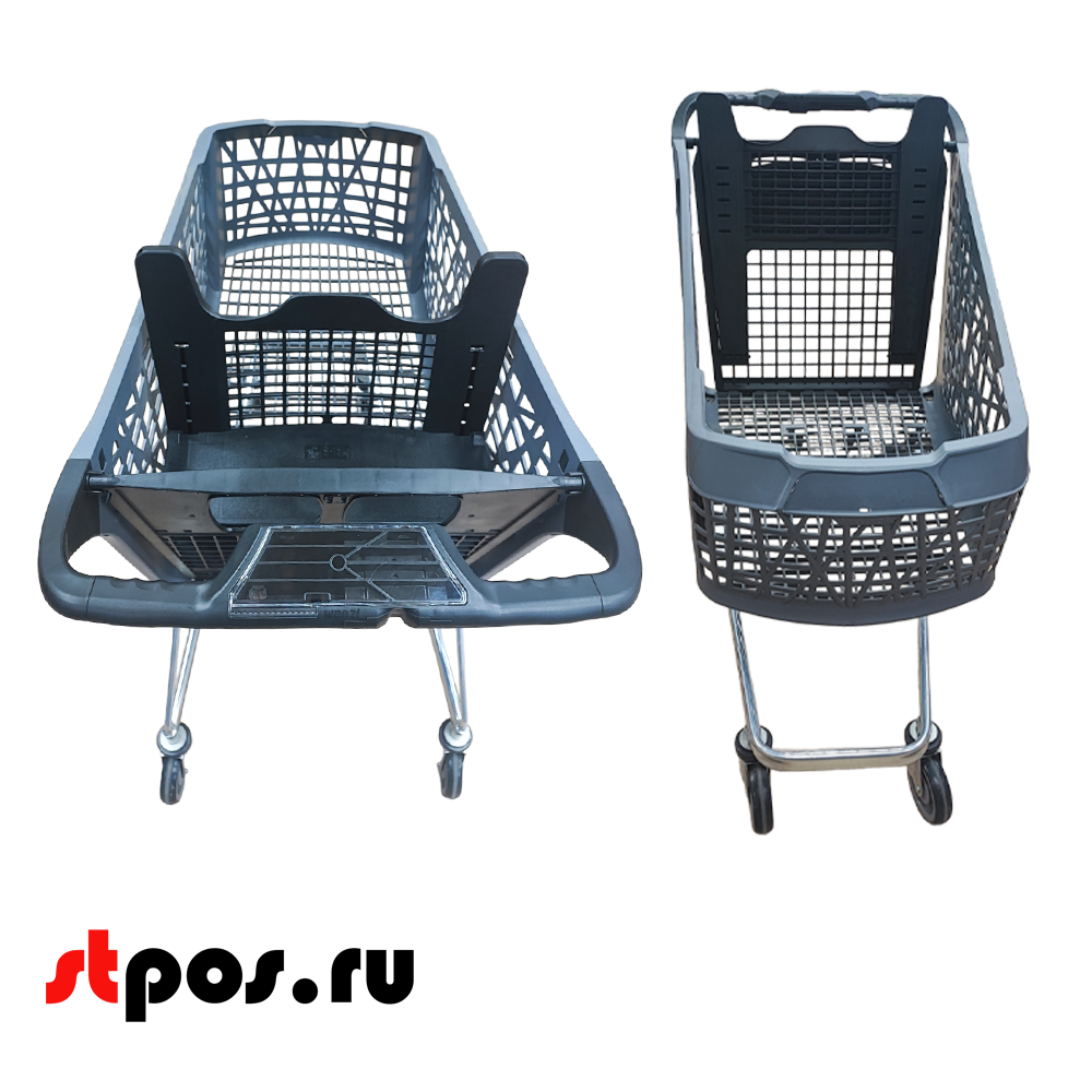 02_Тележка покупательская Salsa 95 л,зад.стенка,д с,откид.полка,ручка под лого, RAL7015 Серый