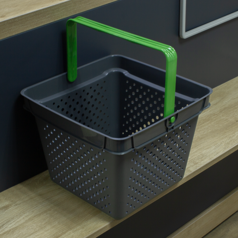 01_Корзина покупательская пластиковая с 1 салатной ручкой, 10 л, QUADRO, Серый