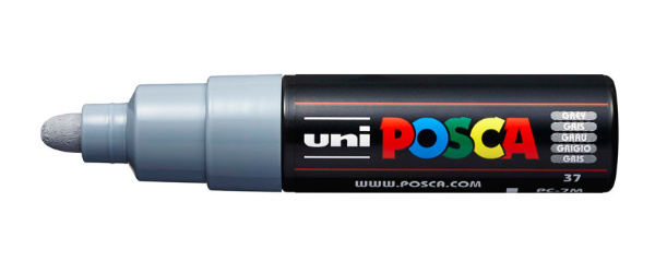 1_Маркер на водной основе POSCA PC-7M, серый (GREY - 37), 4.5 - 5.5 мм, пул. нак.