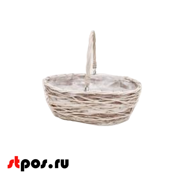 00_Корзинка плетеная овальная из натуральной ивовой лозы полукруглая ручка, внутри пленка, 220х150х90 мм