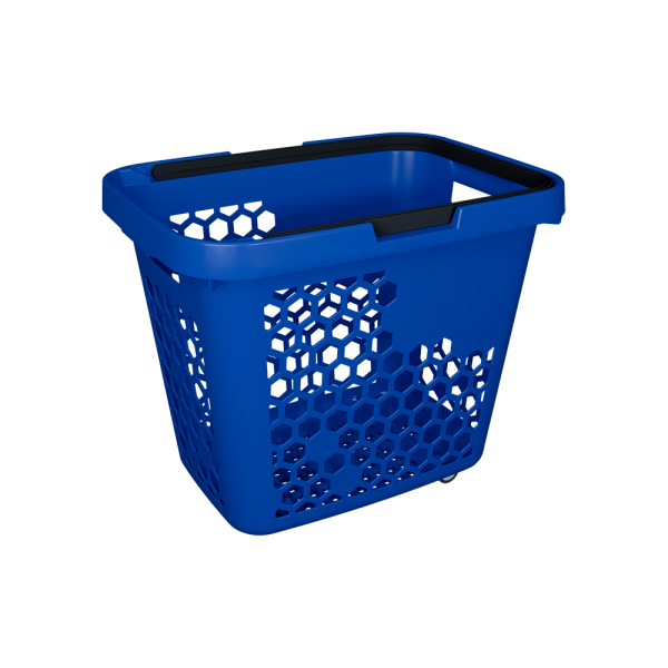 sk_Корзина-тележка пластиковая 4 колеса 80 литров TECHNO XL Синяя с одной черной ручкой