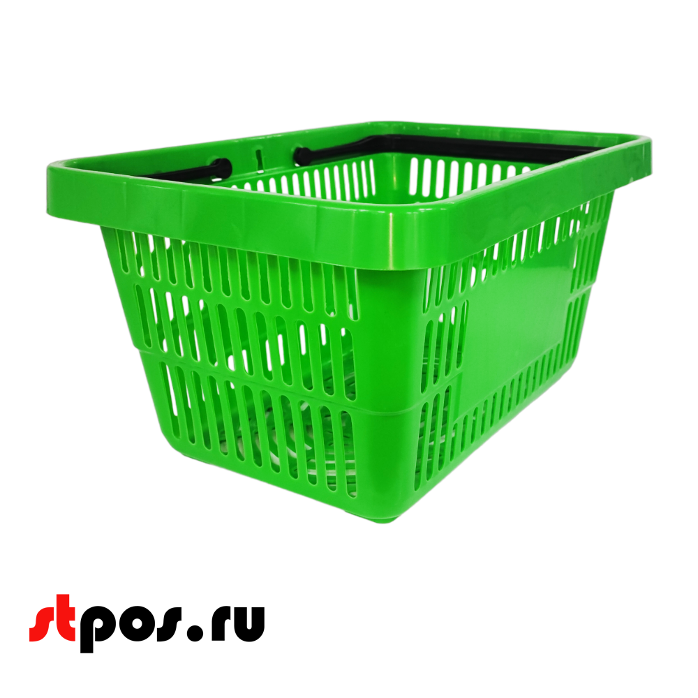 04_Корзина покупательская пластиковая с 2 ручками, 20 л, УСИЛЕННАЯ, RAL6018, Салатный