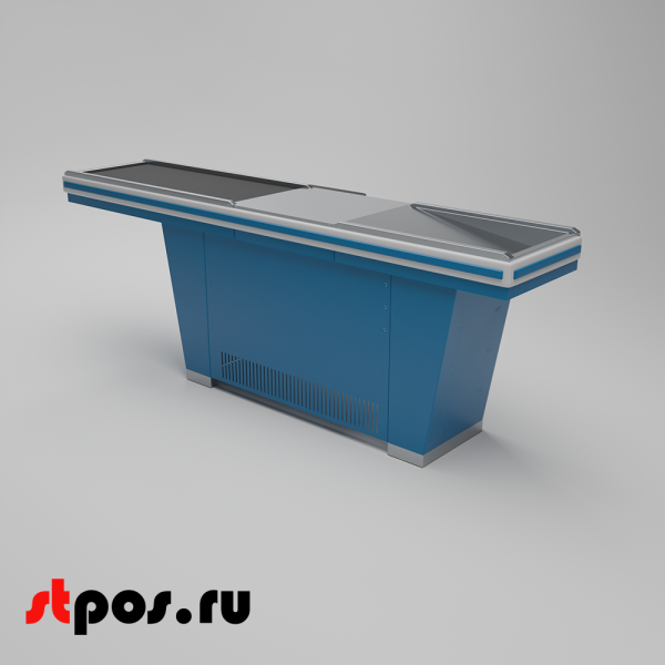 00_Кассовый бокс Stream-L-290-Т120 (тр-р120 см, шлиф. нерж., б_выр, уз_нак.), RAL5005, Синий, Правый