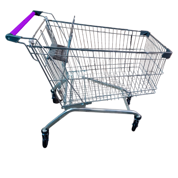 sk_Тележка покупательская 180л, цинк,c д/c, (европейский тип), Серый пластик,Фиолетовая ручка