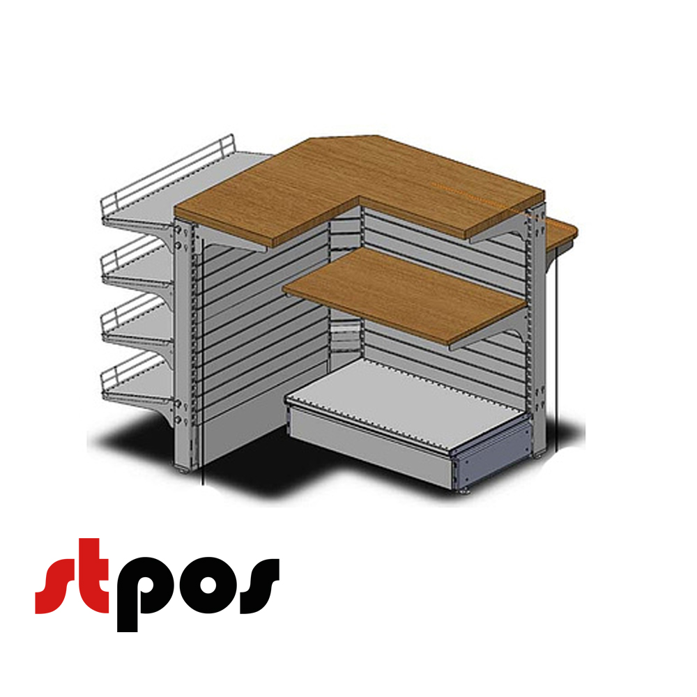01 Кассовый модуль угловой 830х830х900 мм Нордика RAL 9016, Белый, фронтальные полки 4х300мм + 1х200мм ЛДСП. На фото модуль изображён со стороны кассира 01 Кассовый модуль угловой 830х830х900 мм Нордика RAL 9016, Белый, фронтальные полки 4х300мм + 1х200мм ЛДСП. На фото модуль изображён со стороны кассира