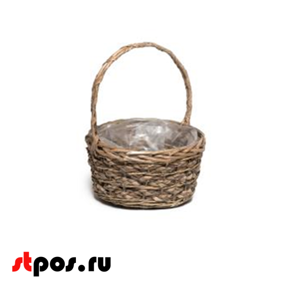 00_Корзинка круглая плетенная с полукруглой ручкой, внутри полиэтилен, 230х140 мм
