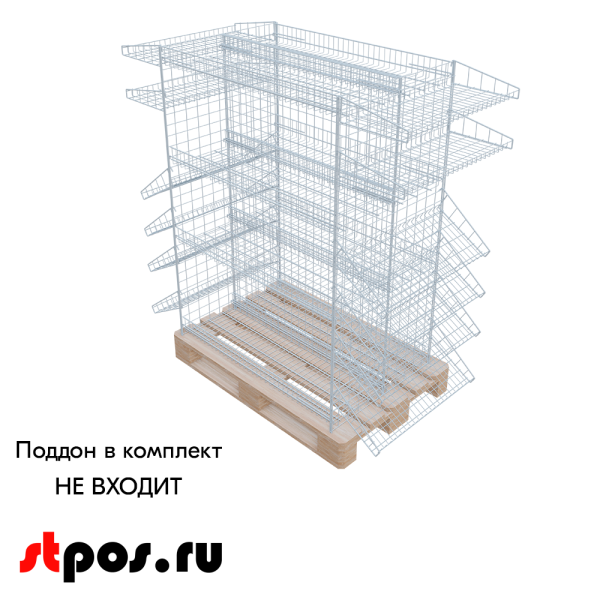 02_Мобильный остров для распродаж (на поддон),158х1057х690мм,20полок,Магазин на паллете,RAL9016,Белый