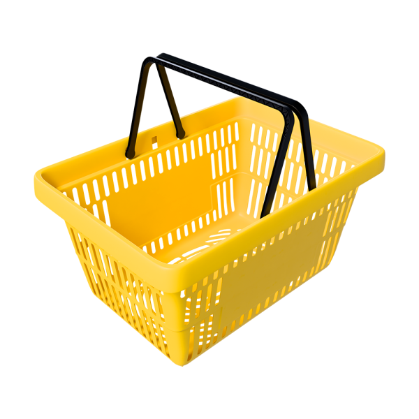 sk_Корзина покупательская пластиковая с 2 ручками, 20 л, УСИЛЕННАЯ, Желтый