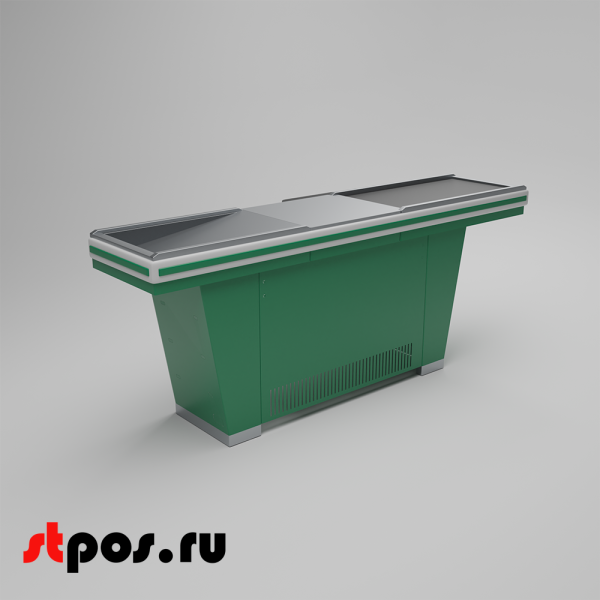 00_Кассовый бокс Stream-L-220-Т90 (тр-р 90см, ш.нерж.,без вырезов,узкий нак.), RAL6029, Зеленый, Левый