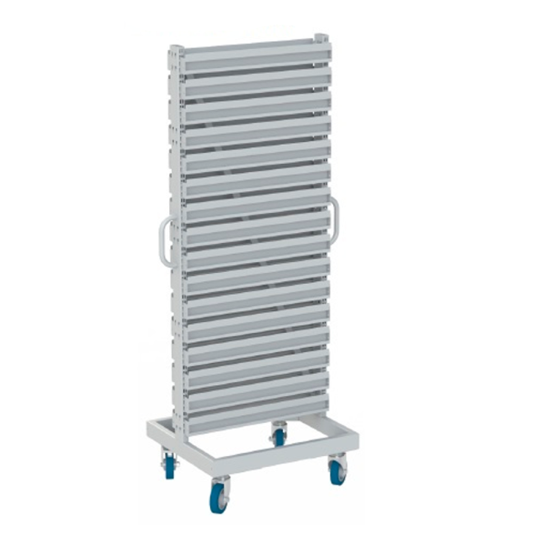 sk_Стеллаж мобильный под навесные лотки 700х600 мм, h 1850 мм, 32 штанги, Тип 1, Глянец, RAL9016 Белый