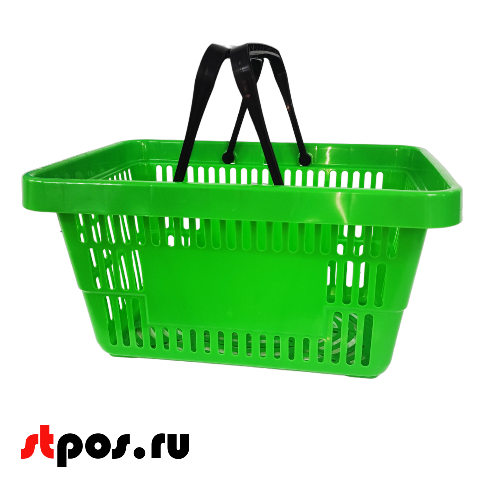 06_Корзина покупательская пластиковая с 2 ручками, 20 л, УСИЛЕННАЯ, RAL6018, Салатный