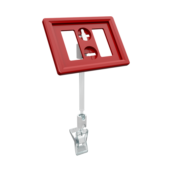 sk_Рамка ТЕХНО А8 красная, прозрачный держатель TECHNO CLIP SMALL-VL, ножка  50мм