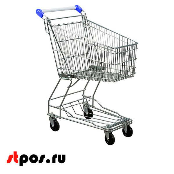 00_Тележка покупательская 100 литров, цинк+лак, без дс, с поддоном (азиатский тип), Синий