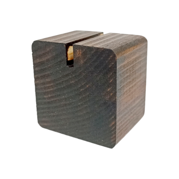 sk_Держатель ценника деревянный, 30х40х40 мм, прямая прорезь 3 мм, массив сосны темного цвета