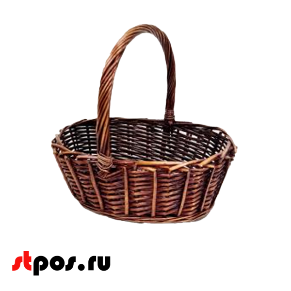 00_Корзина плетеная овальная из резанной ивовой лозы, полукруглая ручка, D 270х210 мм, Коричневая